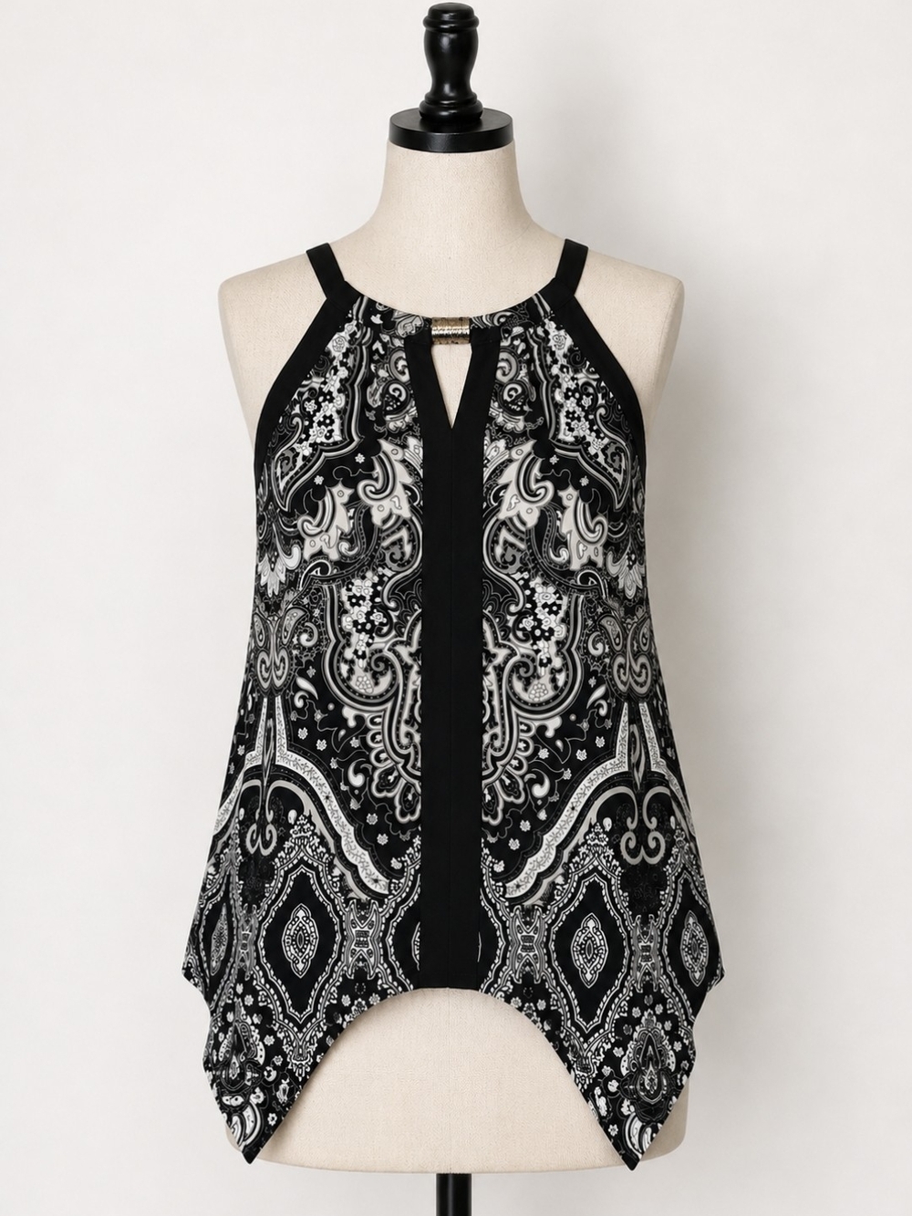 INC International Concepts Black & White Paisley Halter Camisole